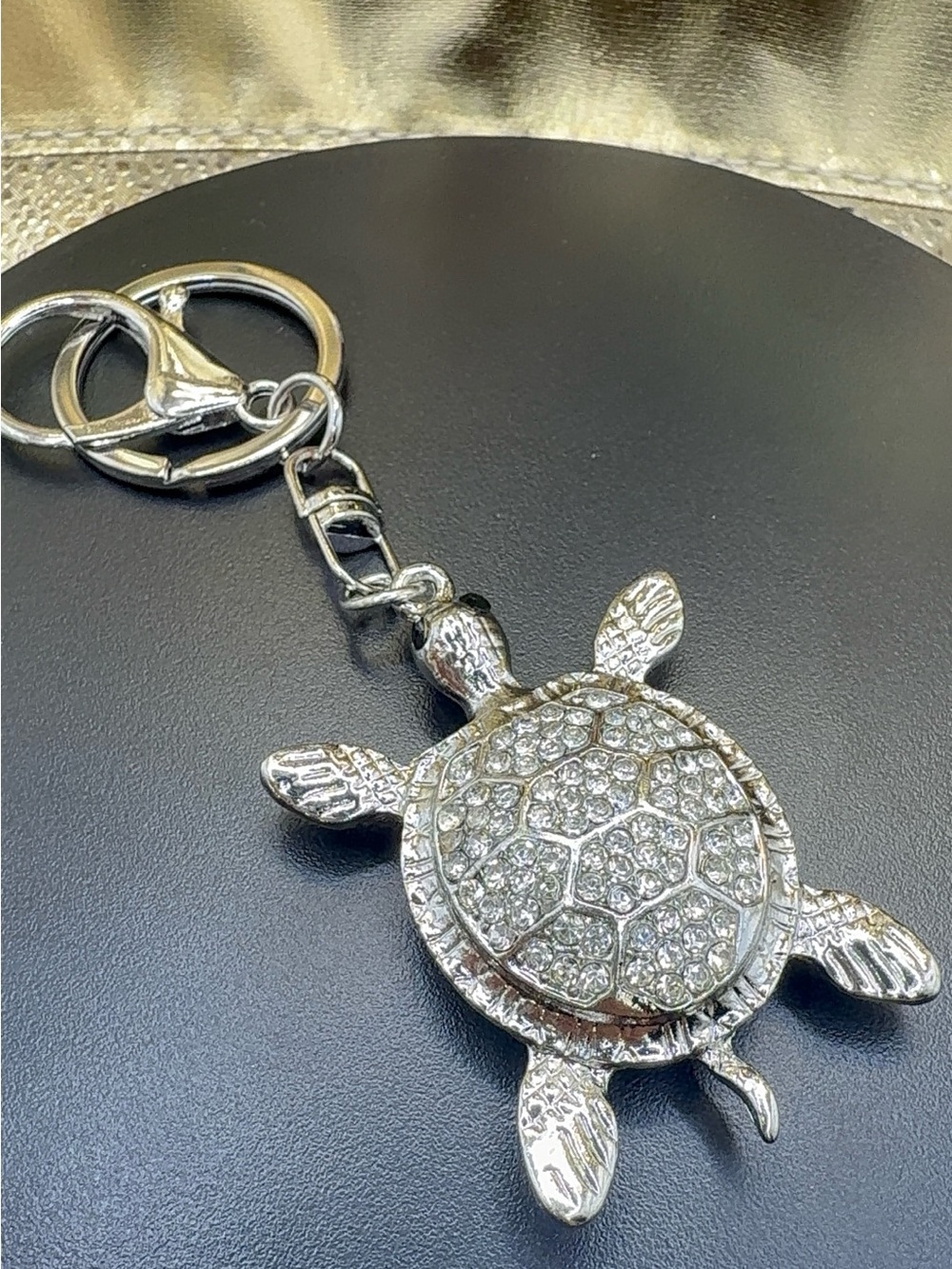 Crystal Turtle Keychain Charm - Silver Turtle Key & Card Holder Accessory